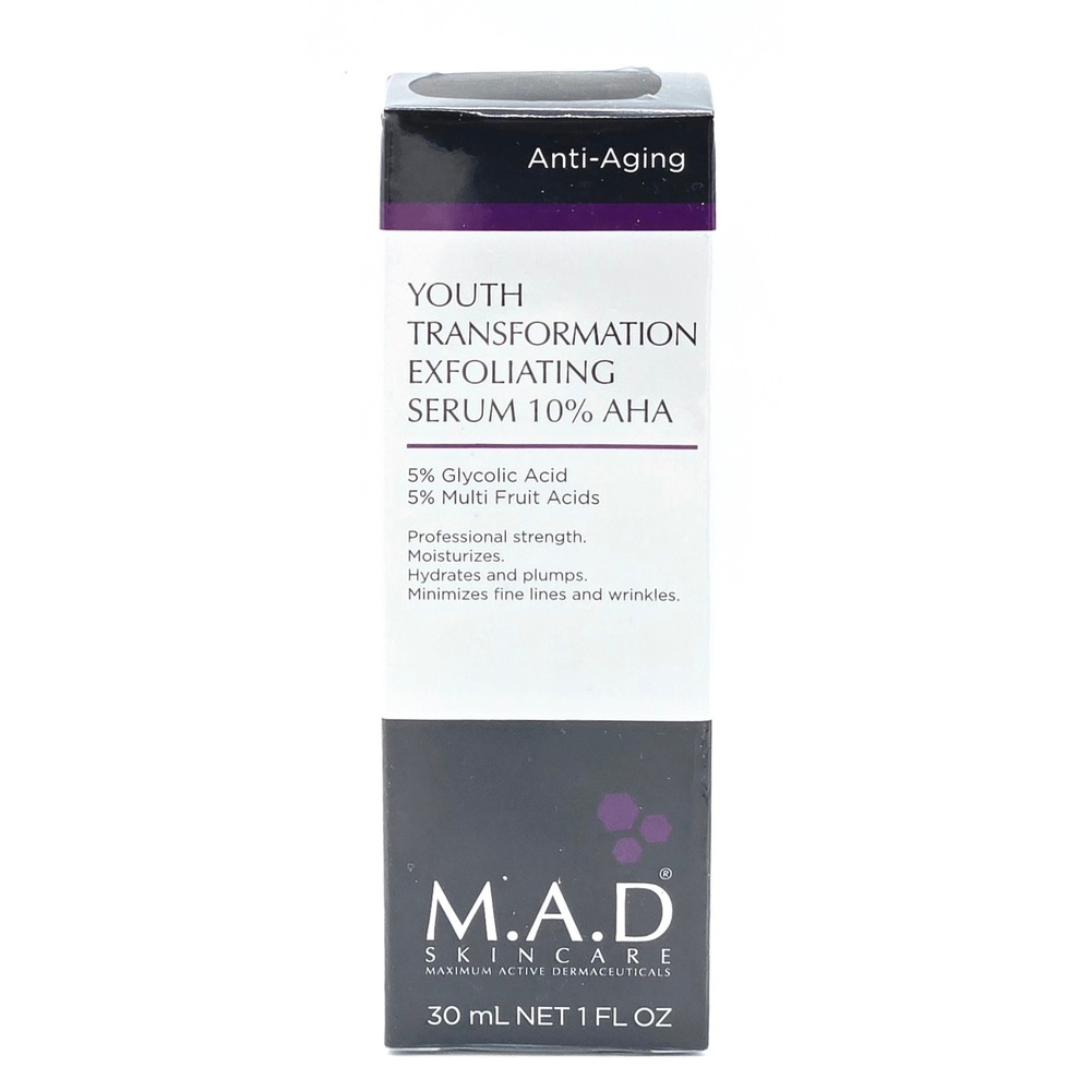 M.A.D Skincare Youth Transformation Exfoliating Serum 10% AHA 1oz NEW
